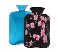 Entemne 2L Hot Water Bottle Pink Cherry Blossom Chinese Art Hot Water Bag with Cover Reusable Therapy Bag for Pain Relief Menstrual Cramps, Muscle Soreness Winter Warmth Gift