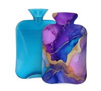 Entemne 2L Hot Water Bottle Purple Blue Marbling Art Hot Water Bag with Cover Reusable Therapy Bag for Pain Relief Menstrual Cramps, Muscle Soreness Winter Warmth Gift