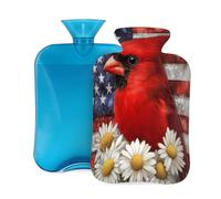 Entemne 2L Hot Water Bottle Red Bird American Flag Daisy Flowers Hot Water Bag with Cover Reusable Therapy Bag for Pain Relief Menstrual Cramps, Muscle Soreness Winter Warmth Gift