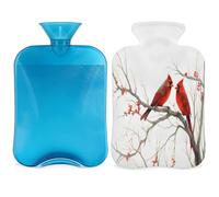 Entemne 2L Hot Water Bottle Red Birds Art Painting Hot Water Bag with Cover Reusable Therapy Bag for Pain Relief Menstrual Cramps, Muscle Soreness Winter Warmth Gift