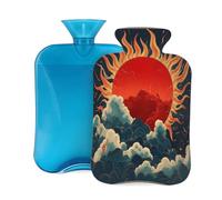 Entemne 2L Hot Water Bottle Retro Sun Cloud Art Hot Water Bag with Cover Reusable Therapy Bag for Pain Relief Menstrual Cramps, Muscle Soreness Winter Warmth Gift