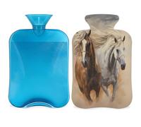 Entemne 2L Hot Water Bottle Running Horses Art Painting Hot Water Bag with Cover Reusable Therapy Bag for Pain Relief Menstrual Cramps, Muscle Soreness Winter Warmth Gift