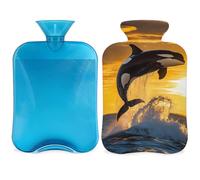 Entemne 2L Hot Water Bottle Sea Orca Killer Whale Sunset Hot Water Bag with Cover Reusable Therapy Bag for Pain Relief Menstrual Cramps, Muscle Soreness Winter Warmth Gift