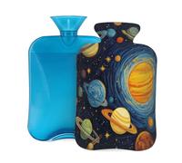 Entemne 2L Hot Water Bottle Solar System Colorful Planets Hot Water Bag with Cover Reusable Therapy Bag for Pain Relief Menstrual Cramps, Muscle Soreness Winter Warmth Gift
