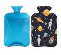 Entemne 2L Hot Water Bottle Space Stronaut Rocket Planet Hot Water Bag with Cover Reusable Therapy Bag for Pain Relief Menstrual Cramps, Muscle Soreness Winter Warmth Gift