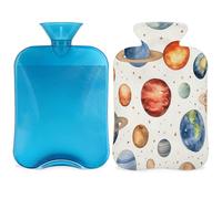 Entemne 2L Hot Water Bottle Space Watercolor Solar System Pattern Hot Water Bag with Cover Reusable Therapy Bag for Pain Relief Menstrual Cramps, Muscle Soreness Winter Warmth Gift