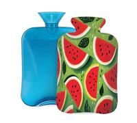 Entemne 2L Hot Water Bottle Summer Red Watermelon Green Hot Water Bag with Cover Reusable Therapy Bag for Pain Relief Menstrual Cramps, Muscle Soreness Winter Warmth Gift