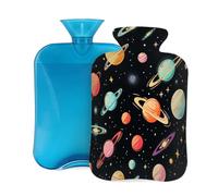 Entemne 2L Hot Water Bottle Universe Planets Pattern Hot Water Bag with Cover Reusable Therapy Bag for Pain Relief Menstrual Cramps, Muscle Soreness Winter Warmth Gift