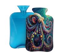 Entemne 2L Hot Water Bottle Vintage Octopus Colorful Tentacles Hot Water Bag with Cover Reusable Therapy Bag for Pain Relief Menstrual Cramps, Muscle Soreness Winter Warmth Gift