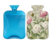 Entemne 2L Hot Water Bottle Vintage Peonies Flowers Art Hot Water Bag with Cover Reusable Therapy Bag for Pain Relief Menstrual Cramps, Muscle Soreness Winter Warmth Gift