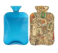 Entemne 2L Hot Water Bottle Vintage Tarot Cards Pattern Hot Water Bag with Cover Reusable Therapy Bag for Pain Relief Menstrual Cramps, Muscle Soreness Winter Warmth Gift