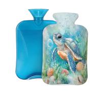 Entemne 2L Hot Water Bottle Watercolor Ocean Sea Turtle Art Hot Water Bag with Cover Reusable Therapy Bag for Pain Relief Menstrual Cramps, Muscle Soreness Winter Warmth Gift