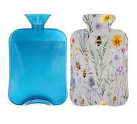 Entemne 2L Hot Water Bottle Wildflower Animal Bees Hot Water Bag with Cover Reusable Therapy Bag for Pain Relief Menstrual Cramps, Muscle Soreness Winter Warmth Gift