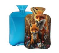 Entemne 2L Hot Water Bottle Wildflowers Red Foxes Hot Water Bag with Cover Reusable Therapy Bag for Pain Relief Menstrual Cramps, Muscle Soreness Winter Warmth Gift