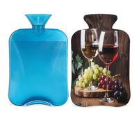 Entemne 2L Hot Water Bottle Wine Glasses Grapes Hot Water Bag with Cover Reusable Therapy Bag for Pain Relief Menstrual Cramps, Muscle Soreness Winter Warmth Gift