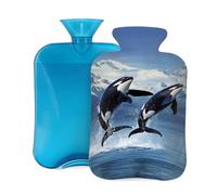 Entemne 2L Hot Water Bottle Winter Killer Whale Jumping Hot Water Bag with Cover Reusable Therapy Bag for Pain Relief Menstrual Cramps, Muscle Soreness Winter Warmth Gift