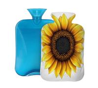 Entemne 2L Hot Water Bottle Yellow Sunflower Art Hot Water Bag with Cover Reusable Therapy Bag for Pain Relief Menstrual Cramps, Muscle Soreness Winter Warmth Gift