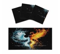 Entemne 3 Pcs Fluorescent Light Covers Fire Water Phoenix Abstract Magnetic Ceiling Light Diffuser Filter Glare-Reducing for Classroom Office Home Lighting, 120x60cm