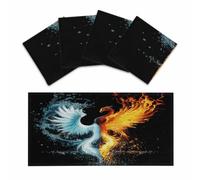 Entemne 4 Pcs Fluorescent Light Covers Fire Water Phoenix Abstract Magnetic Ceiling Light Diffuser Filter Glare-Reducing for Classroom Office Home Lighting, 120x60cm
