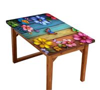 Entemne 4ft Rectangle Elasticated Table Cloth Colorful Wooden Flowers Waterproof & Fitted Table Protector for Dining Garden Party Patio Restaurant Tables Cover