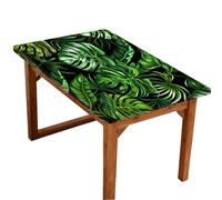 Entemne 4ft Rectangle Elasticated Table Cloth Tropical Monstera Leaves Waterproof & Fitted Table Protector for Dining Garden Party Patio Restaurant Tables Cover
