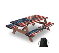 Entemne American Flag Gun Art Picnic Table Cover Set with 2 Bench Covers, 5ft