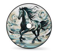 Entemne Blue Green Horse Art Spare Tyre Cover with Backup Camera Hole 14 In Dust-Proof Waterproof Tire Cover for RV Trailer Jeep SUV Wheel Protector for Diameter 69CM/27in