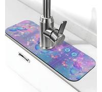 Entemne Butterflies Bubbles Glittery Sparkly Faucet Mat for Kitchen Sink Absorbent Splash Guard Drip Catcher Tray Faucet Draining Pad Tap Mat for Bathroom Counter
