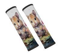 Entemne Car Seat Belt Covers Cute Aninal Hamster Floral Seat Belt Comfort Pads For Kids Adults Men Women Soft Seatbelt Cushion Shoulder Strap Pads For Bags, 2 Pcs