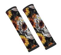 Entemne Car Seat Belt Covers Gothic Skeleton Sunflower Seat Belt Comfort Pads For Kids Adults Men Women Soft Seatbelt Cushion Shoulder Strap Pads For Bags, 2 Pcs
