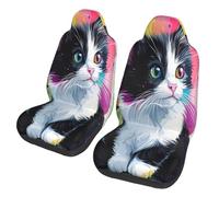 Entemne Car Seat Covers Front Pair Cute Cat Graffitti Car Seat Covers Breathable Elastic Universal Fit Seat Protector For Carseat Van Trucks Suv Auto Interior Decor