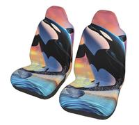 Entemne Car Seat Covers Front Pair Ocean Orca Whale Jumping Art Car Seat Covers Breathable Elastic Universal Fit Seat Protector For Carseat Van Trucks Suv Auto Interior Decor