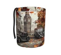 Entemne Car Trash Bin London Big Ben Maple Leaves Waterproof Leakproof Car Trash Can Collapsible Oxford Hanging Vehicle Litter Bag for Seat Headrest 4L Small Organiser Bins