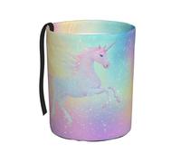 Entemne Car Trash Bin Pastel Rainbow Unicorn Waterproof Leakproof Car Trash Can Collapsible Oxford Hanging Vehicle Litter Bag for Seat Headrest 4L Small Organiser Bins