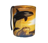 Entemne Car Trash Bin Sea Orca Killer Whale Sunset Waterproof Leakproof Car Trash Can Collapsible Oxford Hanging Vehicle Litter Bag for Seat Headrest 4L Small Organiser Bins