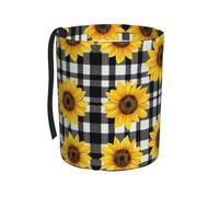 Entemne Car Trash Bin Yellow Sunflowers Buffalo Plaid Waterproof Leakproof Car Trash Can Collapsible Oxford Hanging Vehicle Litter Bag for Seat Headrest 4L Small Organiser Bins