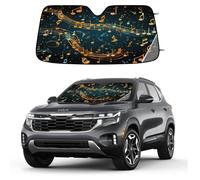 Entemne Car Windscreen Sunshade Abstract Music Notes Fantasy Galaxy Front Windshield Sun Shade Foldable UV Ray Reflector Heat Shield for SUV Van Truck Auto Interior Protector 140x70cm