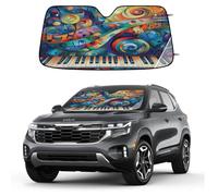 Entemne Car Windscreen Sunshade Abstract Music Notes Piano Front Windshield Sun Shade Foldable UV Ray Reflector Heat Shield for SUV Van Truck Auto Interior Protector 140x70cm