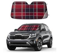 Entemne Car Windscreen Sunshade Classic Red Blue Tartan Plaid Front Windshield Sun Shade Foldable UV Ray Reflector Heat Shield for SUV Van Truck Auto Interior Protector 140x70cm