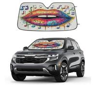 Entemne Car Windscreen Sunshade Colorful Lip Musical Notes Art Front Windshield Sun Shade Foldable UV Ray Reflector Heat Shield for SUV Van Truck Auto Interior Protector 140x70cm