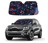 Entemne Car Windscreen Sunshade Colorful Music Notes Pattern Front Windshield Sun Shade Foldable UV Ray Reflector Heat Shield for SUV Van Truck Auto Interior Protector 140x70cm