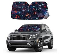 Entemne Car Windscreen Sunshade colorful music notes pattern Front Windshield Sun Shade Foldable UV Ray Reflector Heat Shield for SUV Van Truck Auto Interior Protector 140x70cm