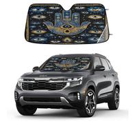 Entemne Car Windscreen Sunshade Hamsa Evil Eyes Boho Front Windshield Sun Shade Foldable UV Ray Reflector Heat Shield for SUV Van Truck Auto Interior Protector 140x70cm
