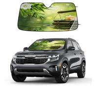 Entemne Car Windscreen Sunshade Japanese Zen Bamboo Flower Front Windshield Sun Shade Foldable UV Ray Reflector Heat Shield for SUV Van Truck Auto Interior Protector 140x70cm