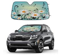 Entemne Car Windscreen Sunshade Music Notes Daisy Flowers Blue Front Windshield Sun Shade Foldable UV Ray Reflector Heat Shield for SUV Van Truck Auto Interior Protector 140x70cm