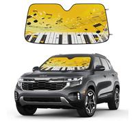 Entemne Car Windscreen Sunshade Musical Notes Piano Key Front Windshield Sun Shade Foldable UV Ray Reflector Heat Shield for SUV Van Truck Auto Interior Protector 140x70cm