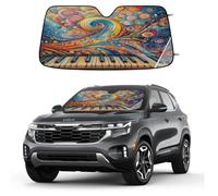 Entemne Car Windscreen Sunshade Musical Notes Swirl Piano Keyboard Front Windshield Sun Shade Foldable UV Ray Reflector Heat Shield for SUV Van Truck Auto Interior Protector 140x70cm
