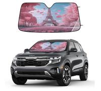 Entemne Car Windscreen Sunshade Pink Paris Eiffel Tower Trees Front Windshield Sun Shade Foldable UV Ray Reflector Heat Shield for SUV Van Truck Auto Interior Protector 140x70cm