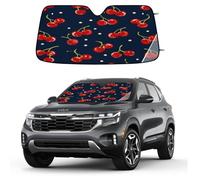 Entemne Car Windscreen Sunshade Red Cherries Black Front Windshield Sun Shade Foldable UV Ray Reflector Heat Shield for SUV Van Truck Auto Interior Protector 140x70cm