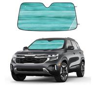 Entemne Car Windscreen Sunshade Teal Green Wood Board Front Windshield Sun Shade Foldable UV Ray Reflector Heat Shield for SUV Van Truck Auto Interior Protector 140x70cm
